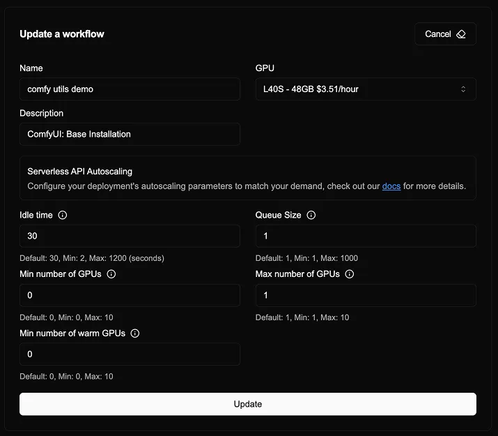 ViewComfy Autoscaling Dashboard