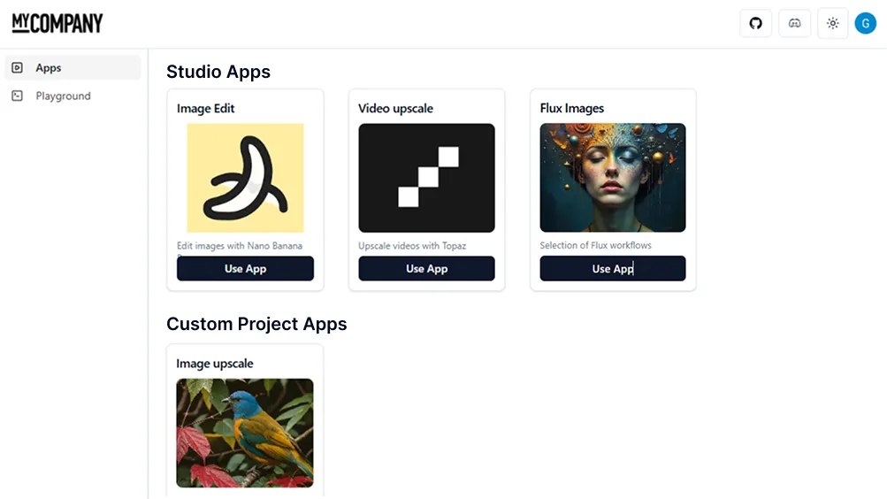 No code app builder for Comfy workflows